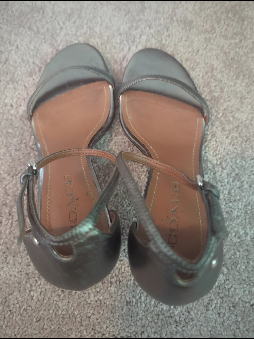 Coach Metallic Silver Ankle-Strap Heels